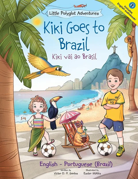 Capa do livro infantil bilíngue Kiki Goes to Brazil / Kiki Vai ao Brasil