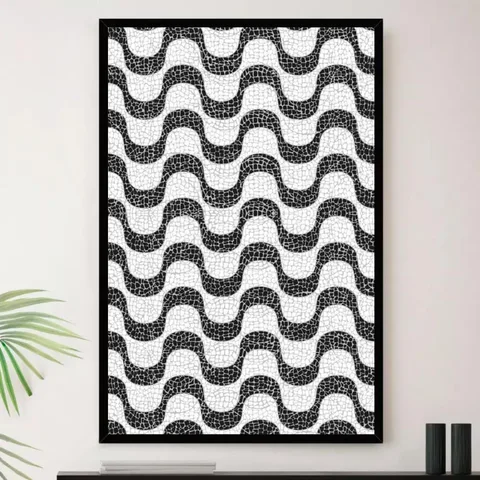 Quadro decorativo com o desenho da calçada de Copacabana, no Rio de Janeiro