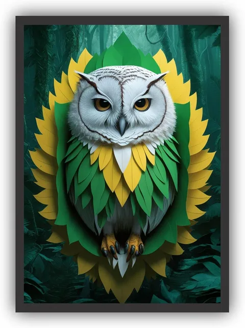 Quadro decorativo com ilustração de coruja, da coleção de animais do Brasil